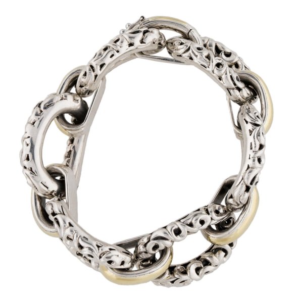 CHARLES KRYPELL 18K 14K & STERLING SILVER LARGE HEAVY IVY LINK AMAZING BRACELET - Picture 4 of 6